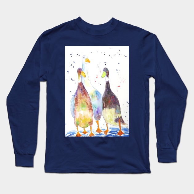 Three Proud Indian Runner Ducks Long Sleeve T-Shirt by Casimirasquirkyart